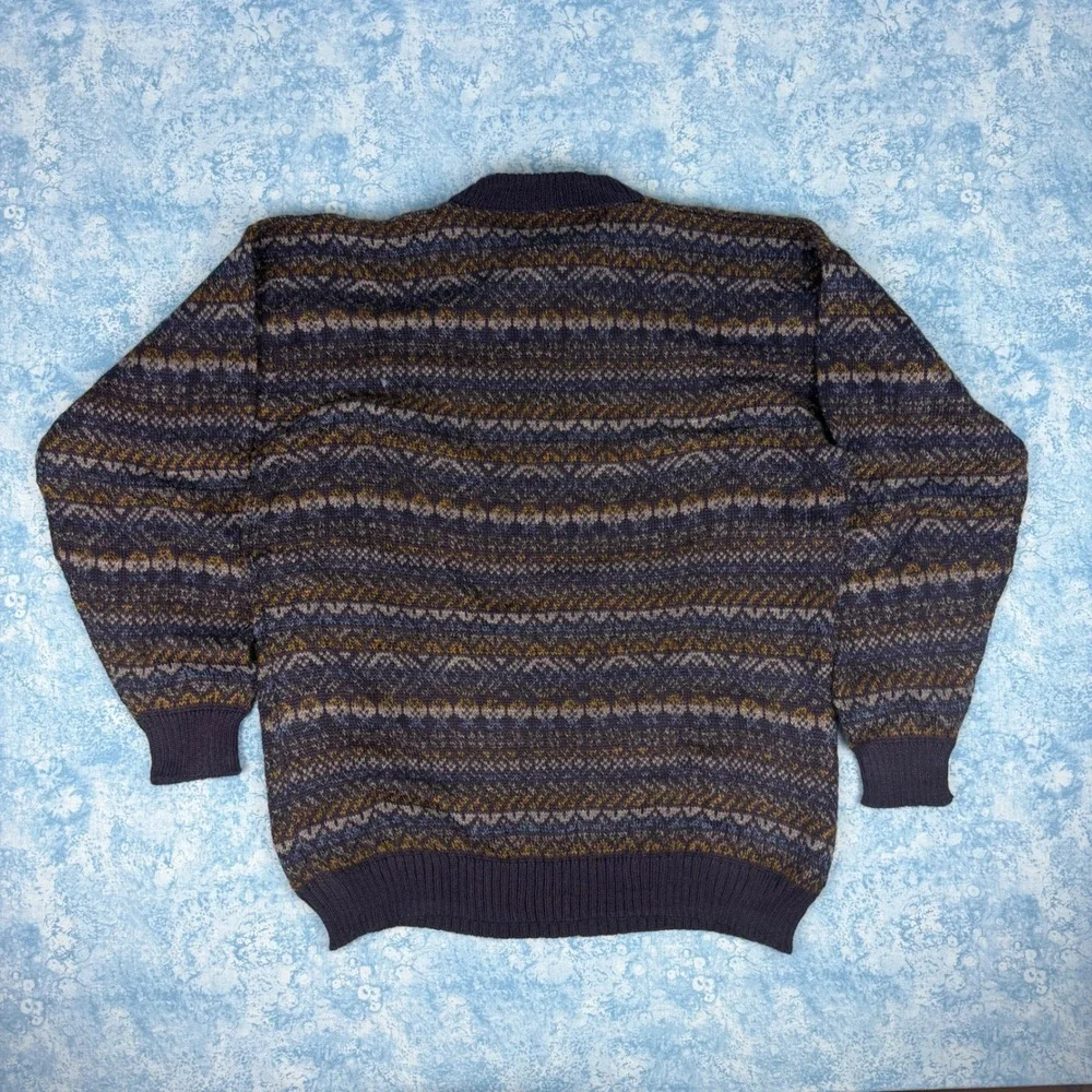 Vintage Alpaca Baby Fina Peru Hand Knitted Fair Isle Sweater Navy Blue Mens XL